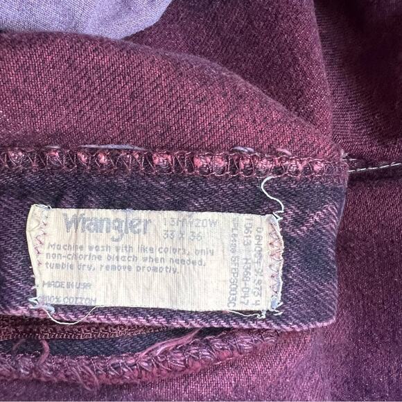 Vintage 90s Wrangler Maroon Plum Overdyed Cowboy Cut Acid Wash Jeans 33x36 13MWZ - Picture 5 of 6